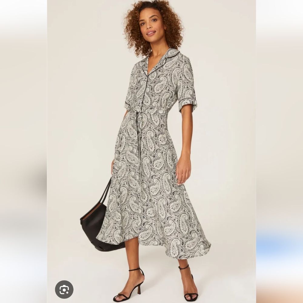 Officine Generale Paisley Black Benedicte Silk Midi Dress Size XS